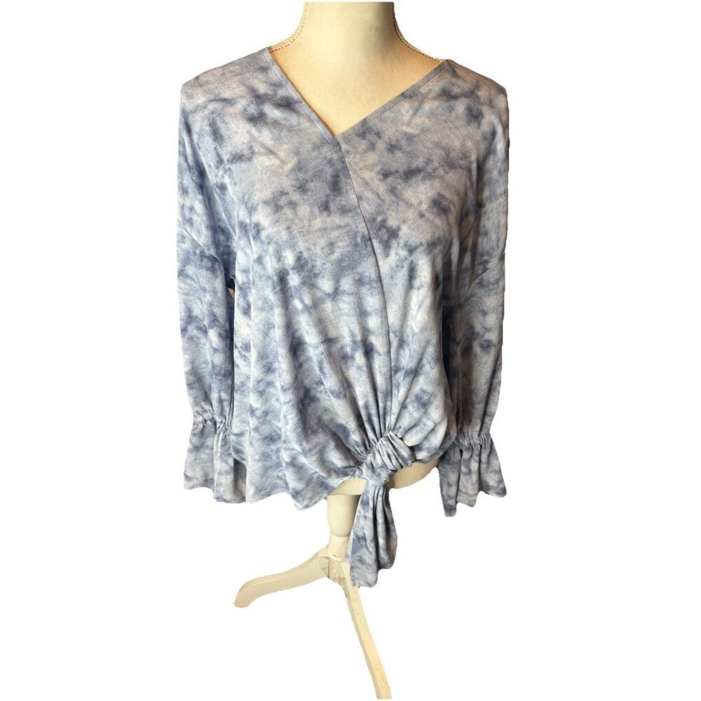 Juicy Couture Blue Front Tie A-Symmetrical Long Bell Sleeve Top Size Large Y2K